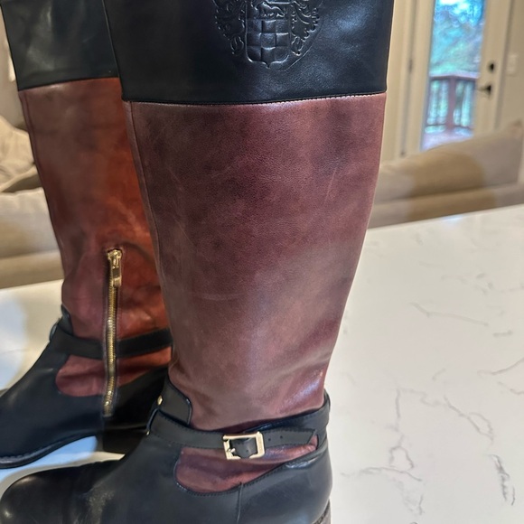 Vince Camuto Leather Riding Boots Two Tine Black Cherry Sz 9B/39 - Picture 9 of 12